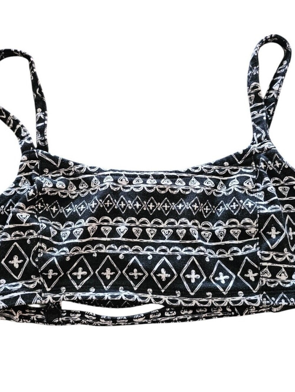 Y2K Mudd Womens Sz S Bralette Bra Black White Aztec Print Strappy Back